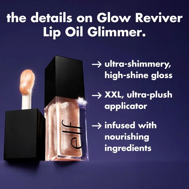 e.l.f. Glow Reviver Lip Oil Glimmer, Hydrating Lip Oil with Glitter Finish 7.6mL